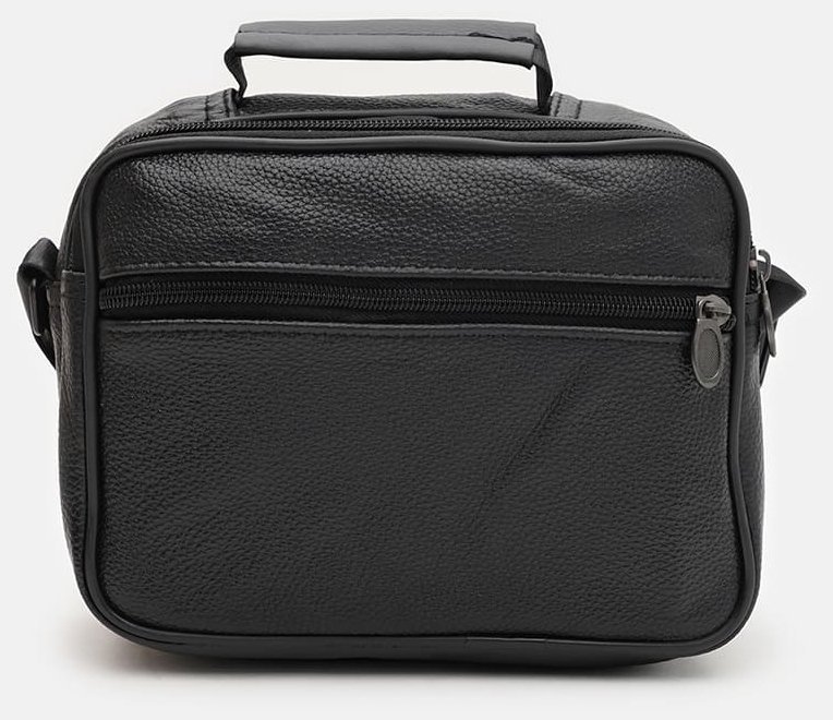 Вместительная мужская сумка барсетка из натуральной кожи флотар с ручкой для носки Borsa Leather 94667 чёрного цвета modnotak фото №3