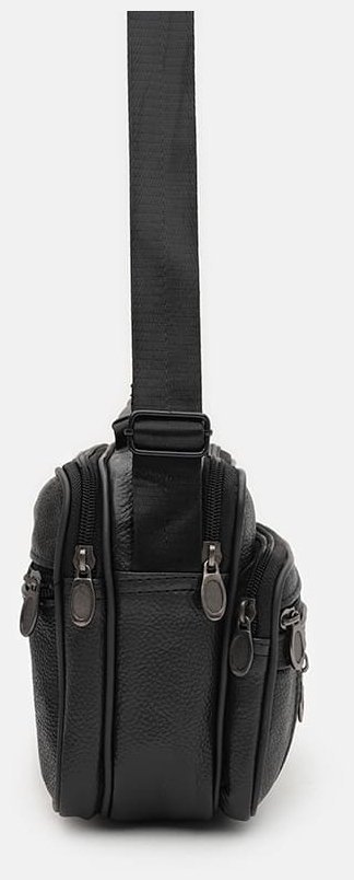 Вместительная мужская сумка барсетка из натуральной кожи флотар с ручкой для носки Borsa Leather 94667 чёрного цвета modnotak фото №4