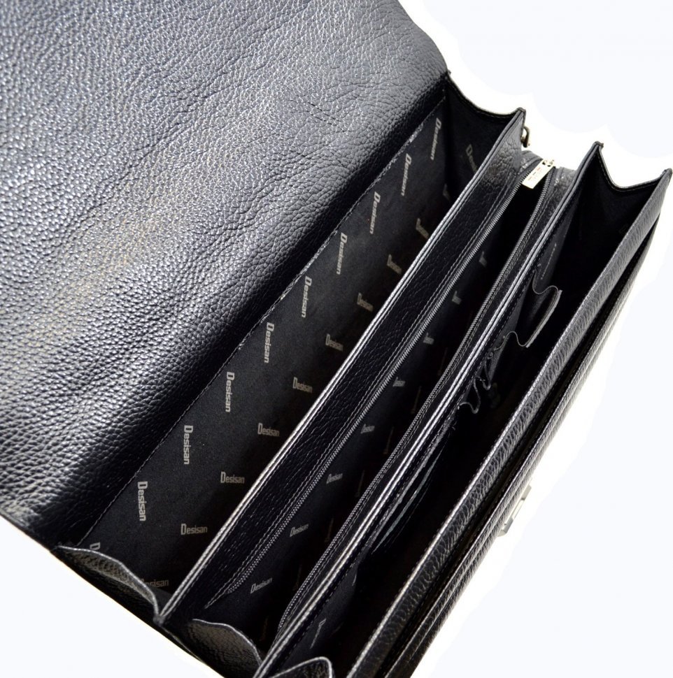 Зручний портфель чорного кольору з натуральної шкіри Desisan (317-011)