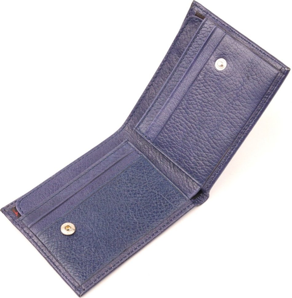 Синій чоловічий гаманець із зернистої шкіри на кнопці KARYA (2421053)
