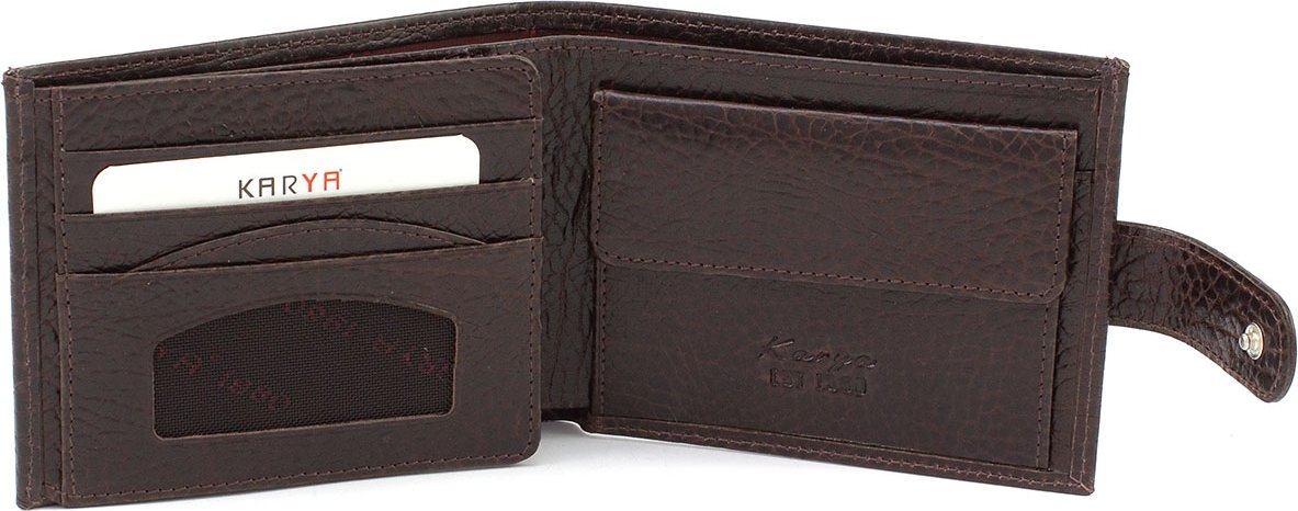 Кожаный мужской кошелек темно-коричневого цвета на кнопке KARYA (21039)