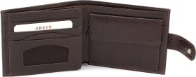 Шкіряний чоловічий гаманець темно-коричневого кольору на кнопці KARYA (21039) - 2
