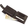 Шкіряний чоловічий гаманець темно-коричневого кольору на кнопці KARYA (21039) - 5