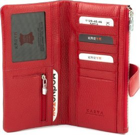 Жіночий вертикальний купюрник із натуральної шкіри чорно-червоного кольору KARYA (55867)
