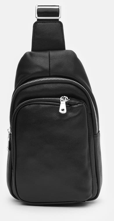 Мужской кожаный слинг-рюкзак среднего размера в черном цвете Ricco Grande (21421)