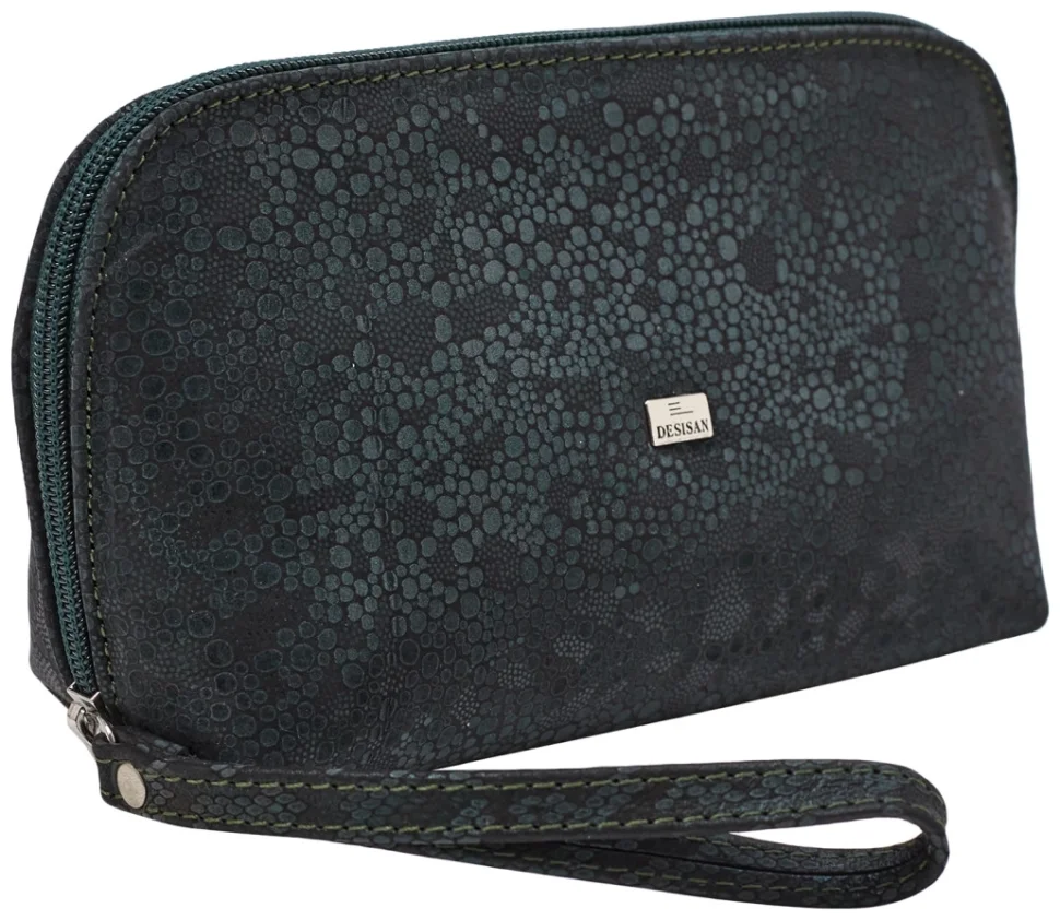 Женская косметичка из качественной зернистой кожи Desisan 106767 зеленого цвета modnotak фото №4