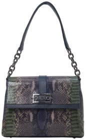 Каркасна жіноча сумка з натуральної шкіри через плече з тисненням під змію Desisan 106867 синя