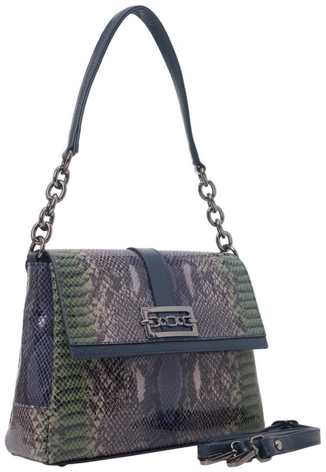 Каркасная женская сумочка из натуральной кожи через плечо с тиснением под змею Desisan 106867 синяя modnotak фото №2