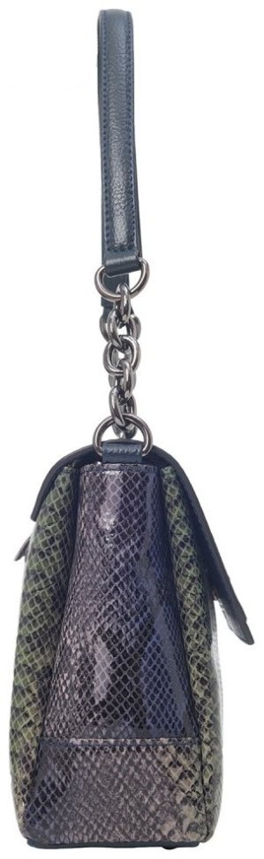 Каркасная женская сумочка из натуральной кожи через плечо с тиснением под змею Desisan 106867 синяя modnotak фото №3