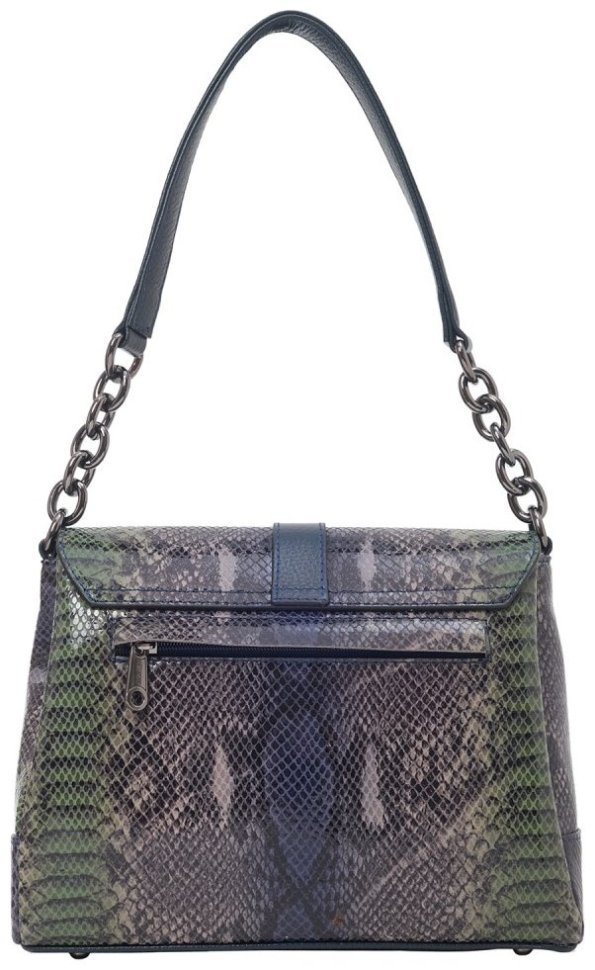 Каркасная женская сумочка из натуральной кожи через плечо с тиснением под змею Desisan 106867 синяя modnotak фото №4