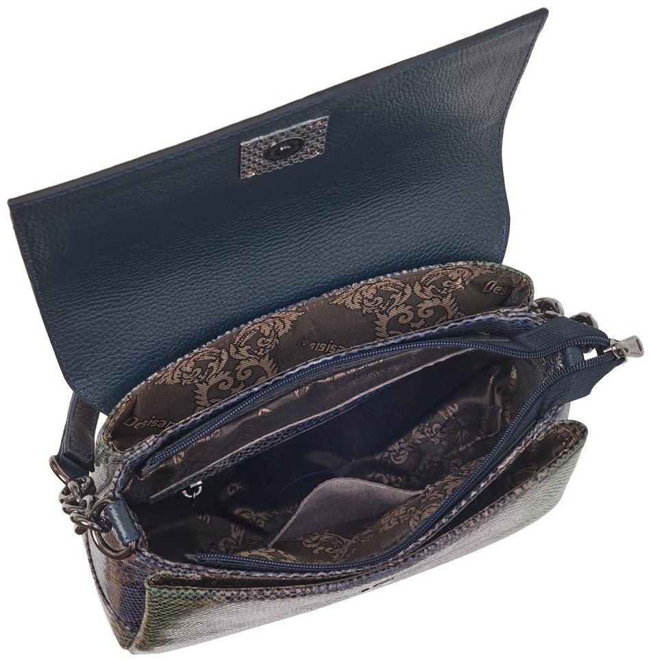 Каркасная женская сумочка из натуральной кожи через плечо с тиснением под змею Desisan 106867 синяя modnotak фото №6