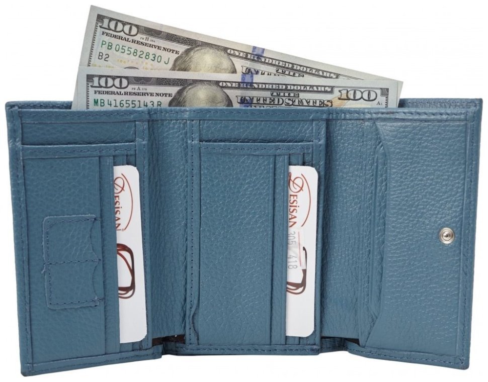 Женский кошелек из фактурной кожи с монетницей на кнопке Desisan 107067 голубого цвета фото №4 Женский кошелек из фактурной кожи с монетницей на кнопке Desisan 107067 голубого цвета modnotak фото №4