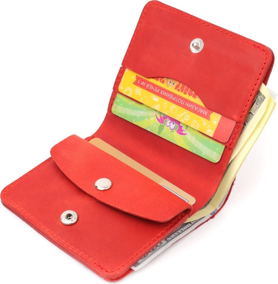 Красный женский кошелек из натуральной кожи в винтажном стиле с застежкой Shvigel (2416602)