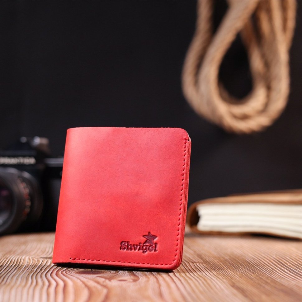 Красный женский кошелек из натуральной кожи в винтажном стиле с застежкой Shvigel (2416602)