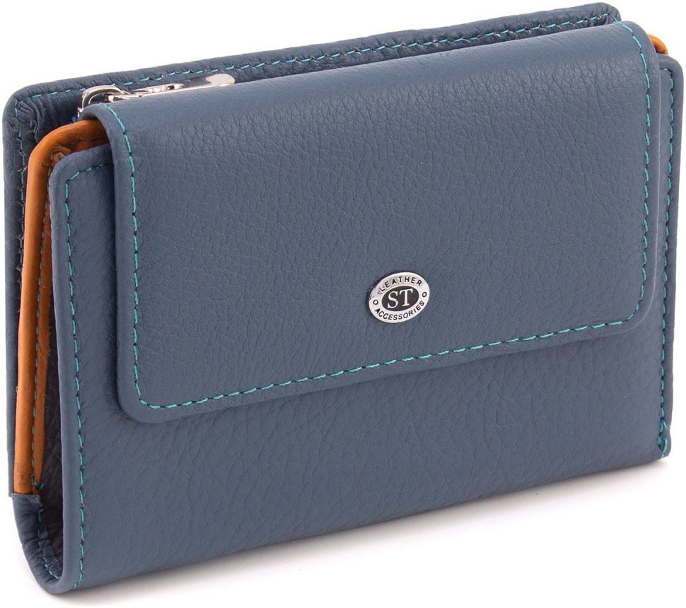 Шкіряний жіночий гаманець середнього розміру в синьому кольорі ST Leather 1767267