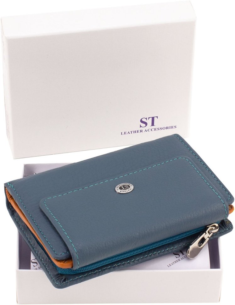 Женский кожаный кошелек среднего размера в синем цвете ST Leather 1767267