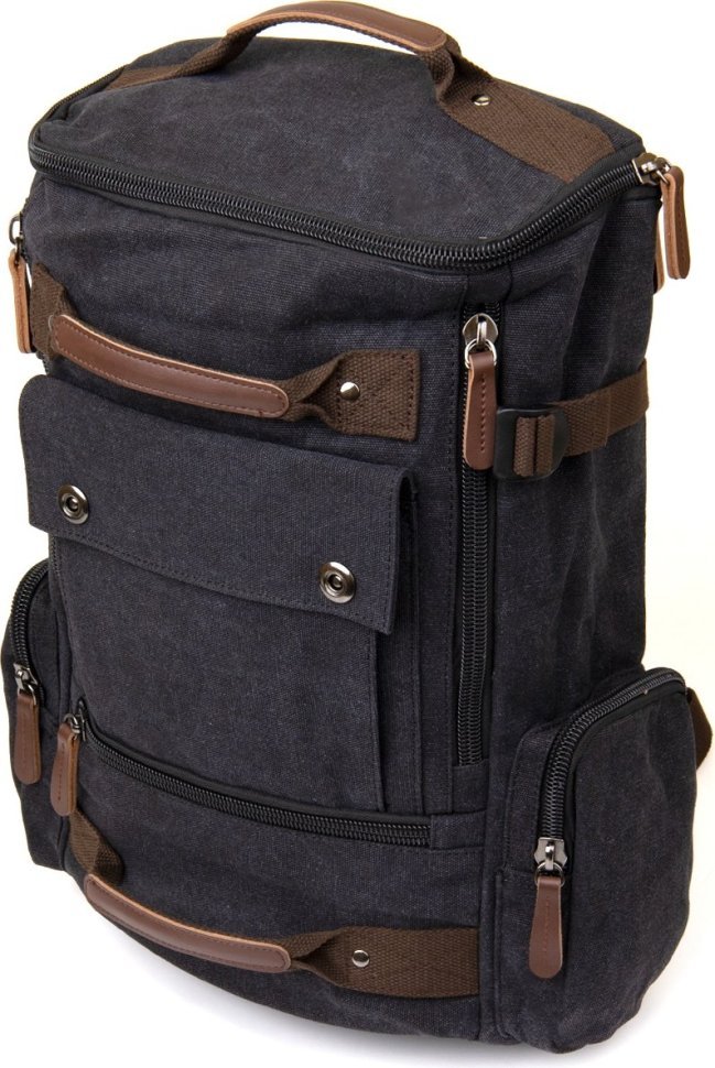 Чорний текстильний дорожній рюкзак з ручками Vintage (20663)