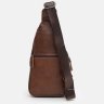 Чоловічий шкіряний слінг рюкзак коричневого кольору через плече Keizer (22097) - 3