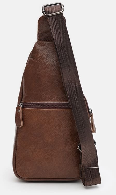 Чоловічий шкіряний слінг рюкзак коричневого кольору через плече Keizer (22097)