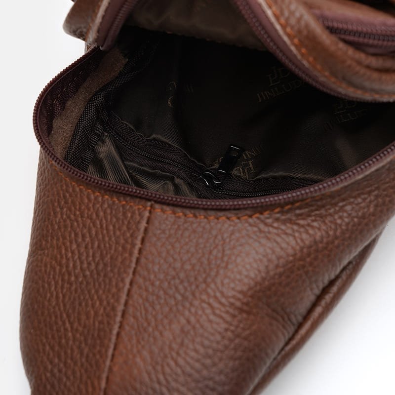 Чоловічий шкіряний слінг рюкзак коричневого кольору через плече Keizer (22097)