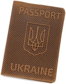 Обкладинка шкіряна на паспорт з тисненням ефект точок Passport Ukraine 97767 пісочного кольору