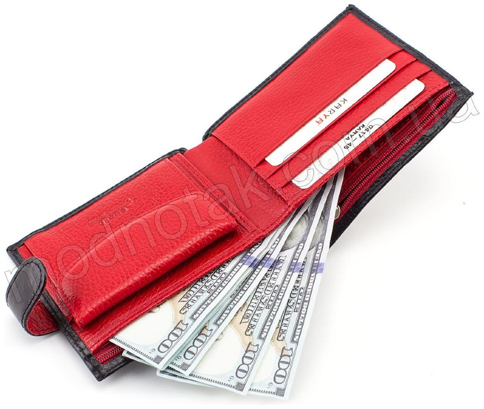 Чорно-червоний чоловічий гаманець на кнопці KARYA (0417-45)