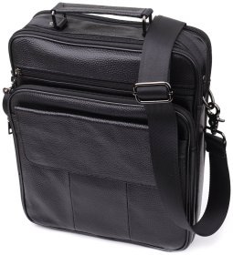 Вместительная мужская сумка барсетка из натуральной кожи черного цвета через плечо Vintage 98167