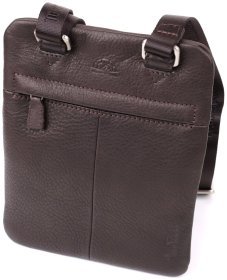 Мужская сумка планшет из натуральной зернистой кожи с текстильным регулируемым ремнем Tony Perotti коричневого цвета 108367