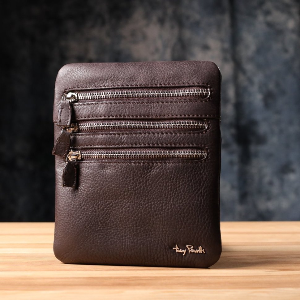 Мужская сумка планшет из натуральной зернистой кожи с текстильным регулируемым ремнем Tony Perotti коричневого цвета 108367 фото №8 Мужская сумка планшет из натуральной зернистой кожи с текстильным регулируемым ремнем Tony Perotti коричневого цвета 108367 modnotak фото №8