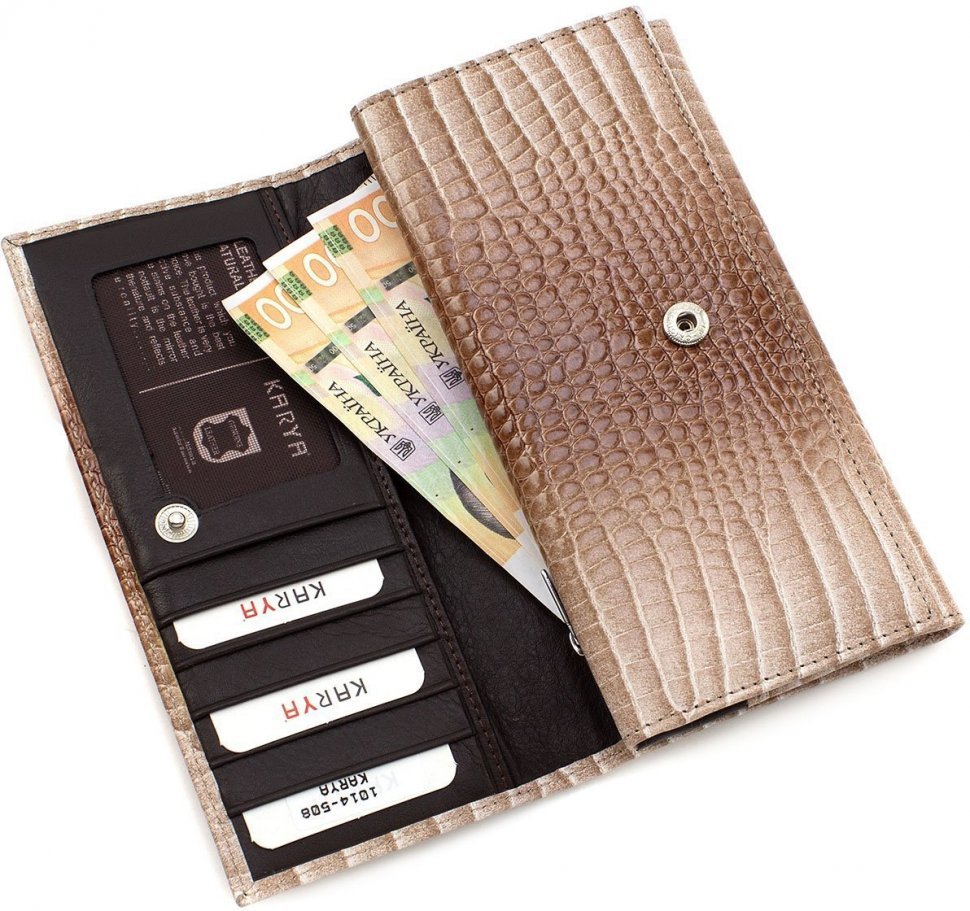 Бежевий гаманець з натуральної шкіри з двома автономними відділеннями KARYA (12384)