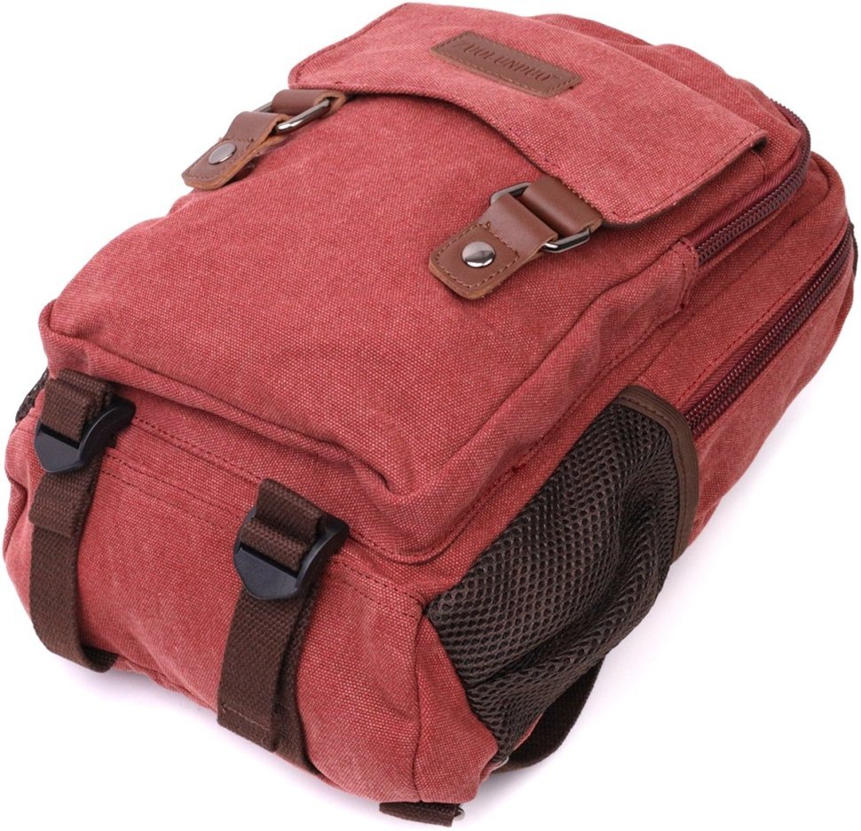 Чоловіча текстильна сумка-рюкзак бордового кольору на дві блискавки Vintage 2422170