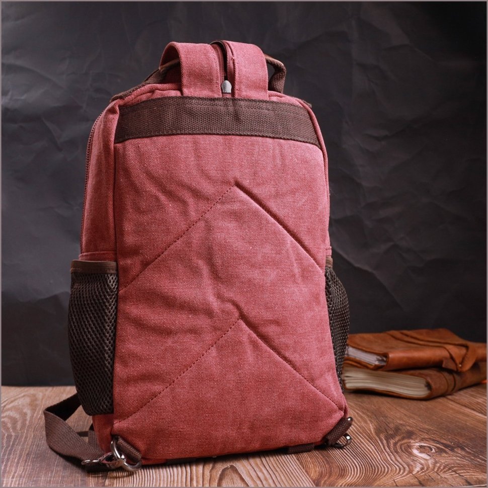 Чоловіча текстильна сумка-рюкзак бордового кольору на дві блискавки Vintage 2422170