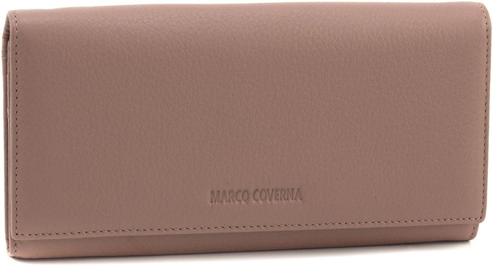 Великий жіночий гаманець із натуральної шкіри пудрового кольору на магнітах Marco Coverna 68667
