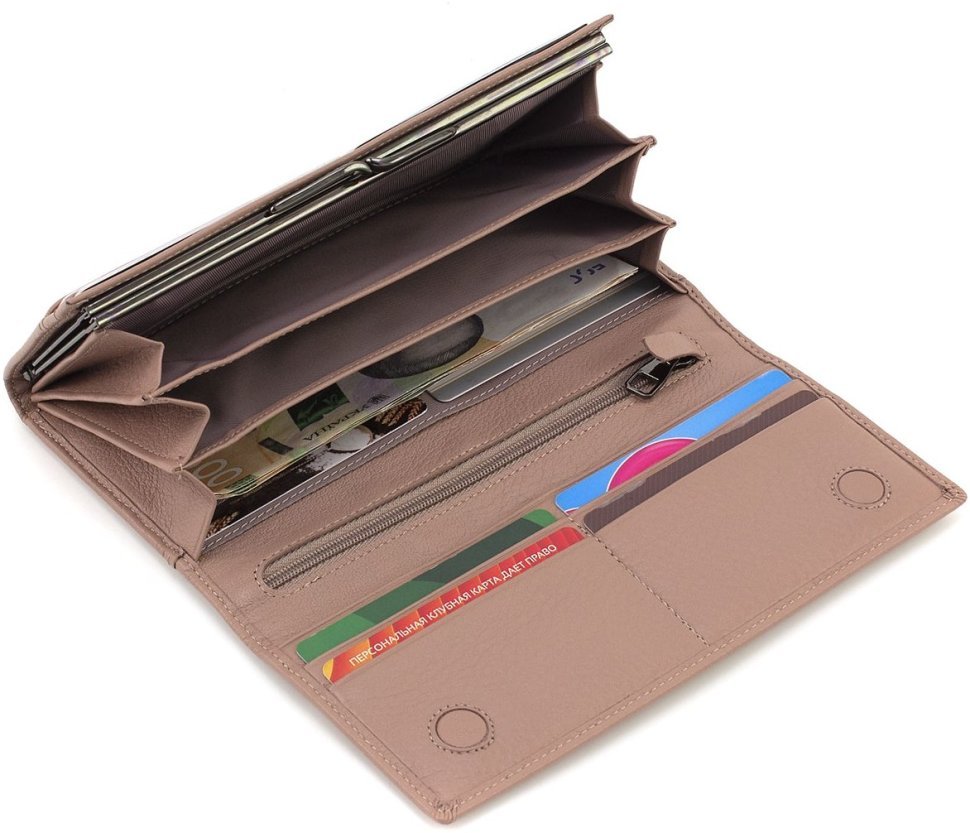 Великий жіночий гаманець із натуральної шкіри пудрового кольору на магнітах Marco Coverna 68667
