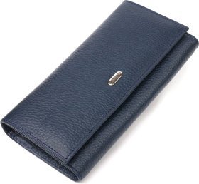 Практичний жіночий гаманець із натуральної шкіри синього кольору з клапаном CANPELLINI (2421659)