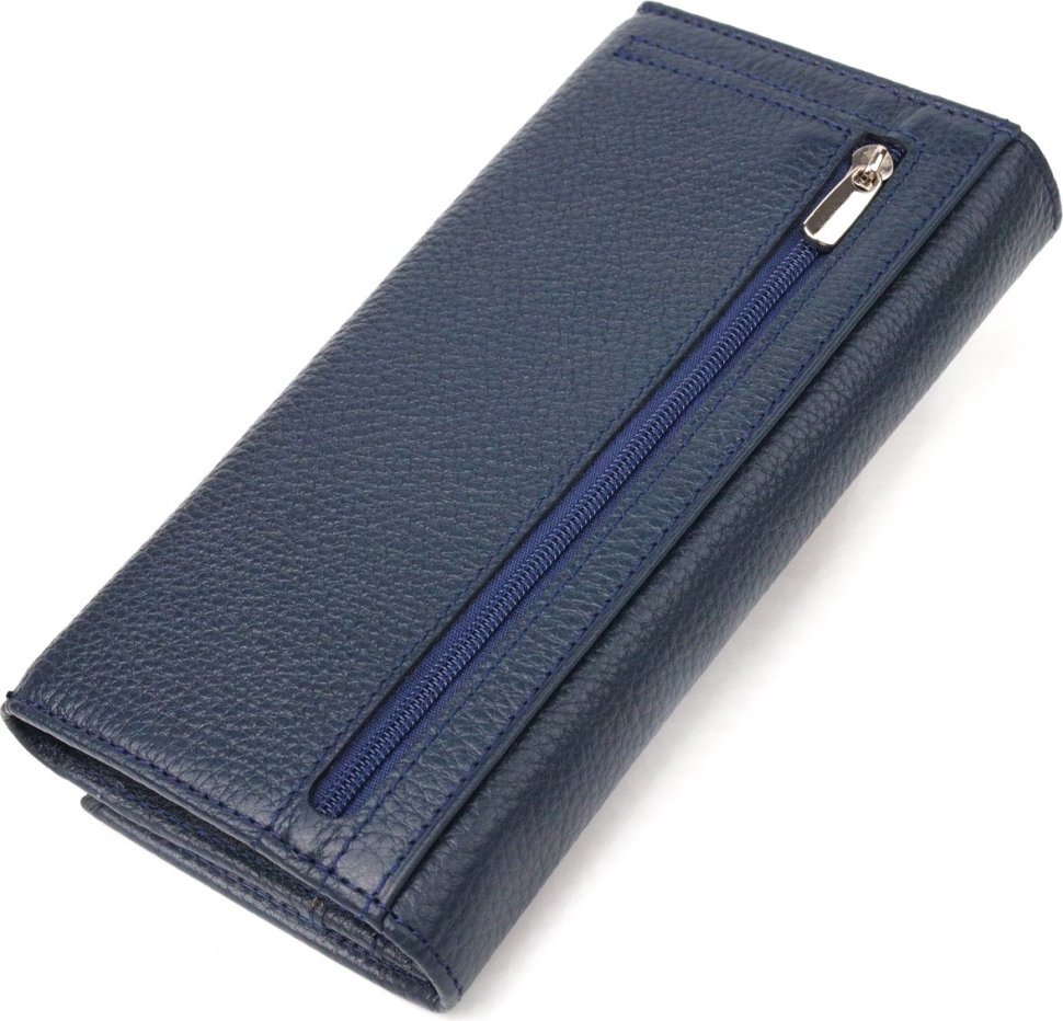 Практичний жіночий гаманець із натуральної шкіри синього кольору з клапаном CANPELLINI (2421659)