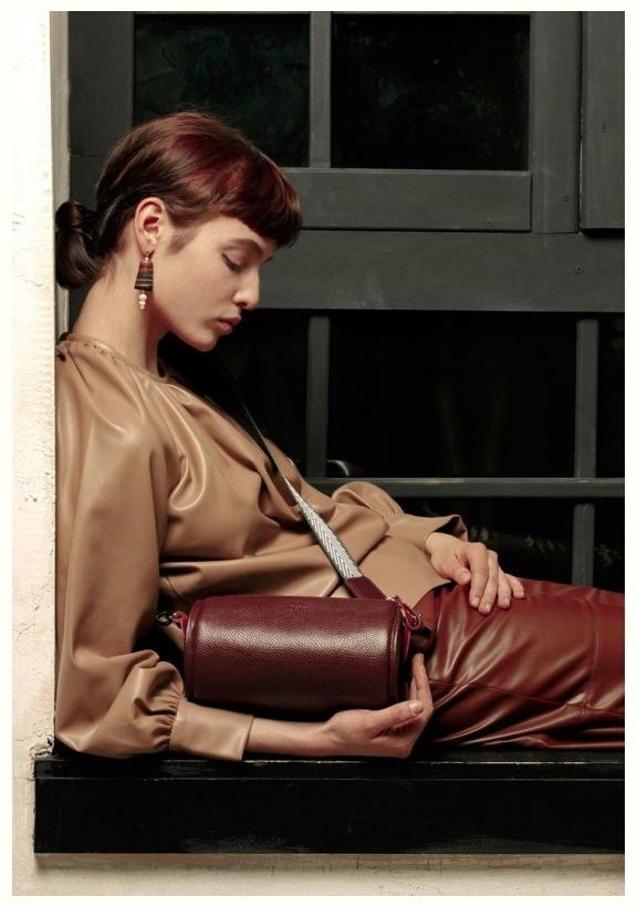 Кожаная женская сумка-кроссбоди на плечо бордового цвета BlankNote Cylinder 78967