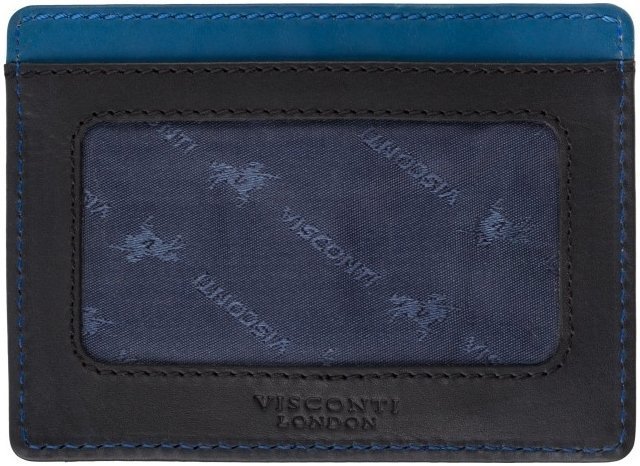 Шкіряний картхолдер чорно-синього кольору з RFID-захистом Visconti 69167