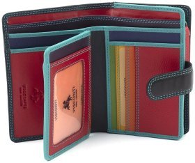 Черный женский кошелек среднего размера из гладкой кожи с бирюзовой строчкой Visconti 69267