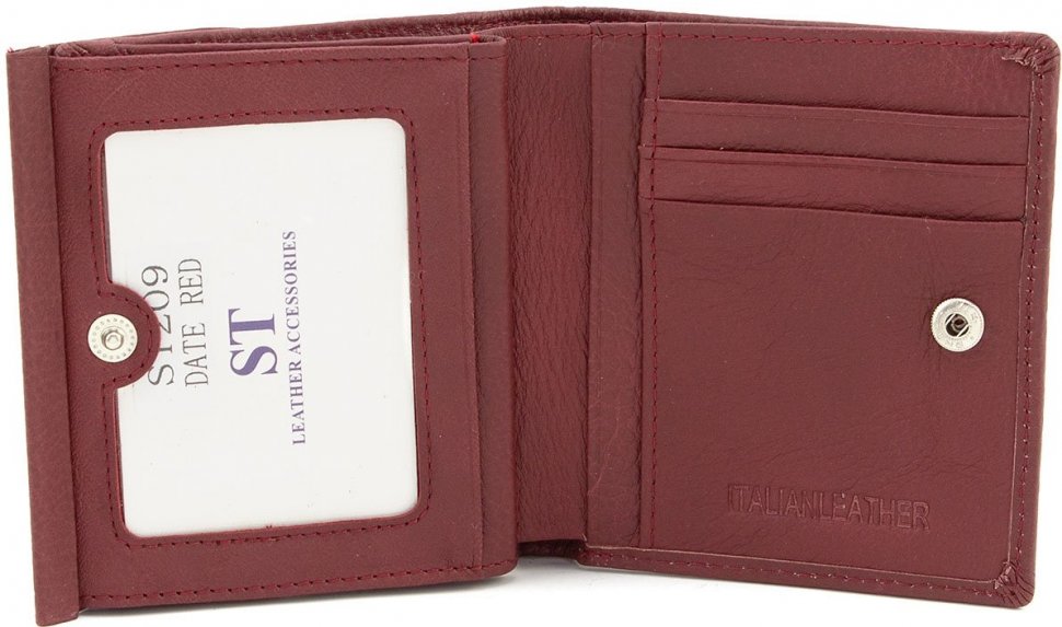 Бордовий жіночий невеликий гаманець з натуральної шкіри подвійного складання ST Leather (14014)