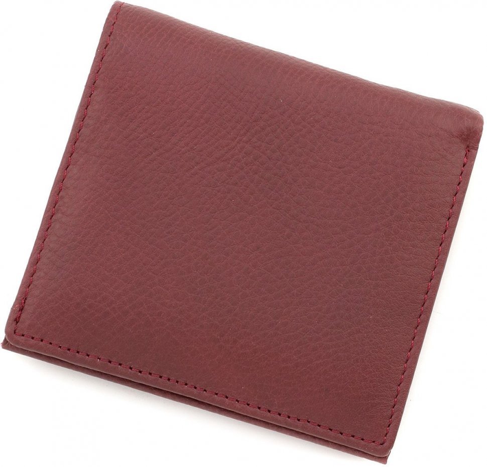 Бордовый женский небольшой кошелек из натуральной кожи двойного сложения ST Leather (14014)