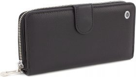 Солидный кожаный кошелек черного цвета с блоком под карты ST Leather (15337)