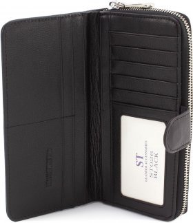 Солидный кожаный кошелек черного цвета с блоком под карты ST Leather (15337) - 2
