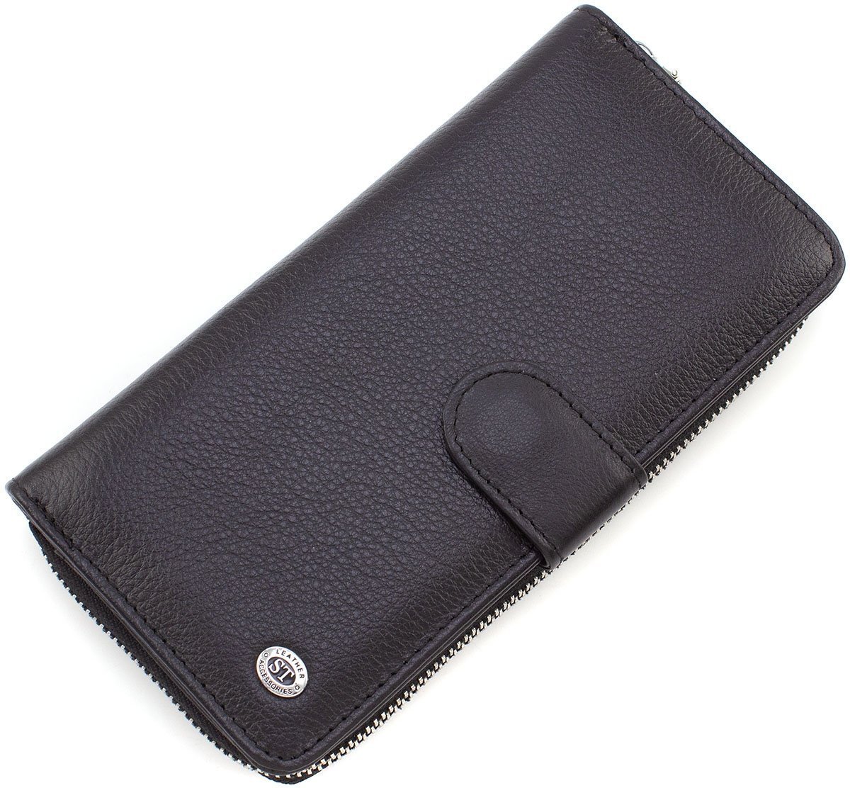 Солідний шкіряний гаманець чорного кольору з блоком під карти ST Leather (15337)