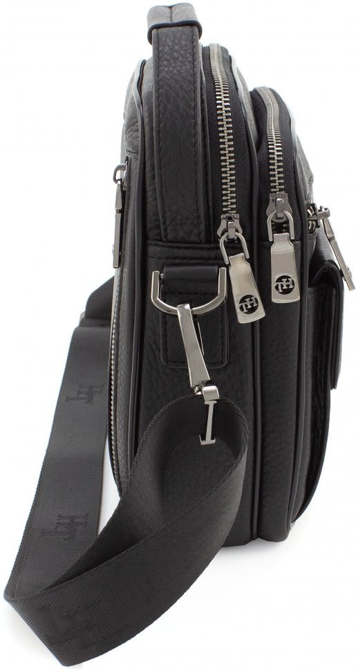 Черная мужская сумка барсетка вертикального типа на молнии H.T Leather (19567)