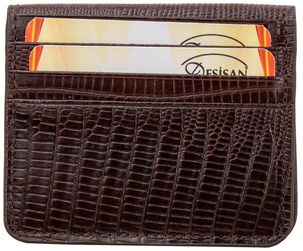 Маленький мужской магнитный зажим для денег из натуральной кожи с лазерным тиснением Desisan 79867 коричневого цвета modnotak фото №2