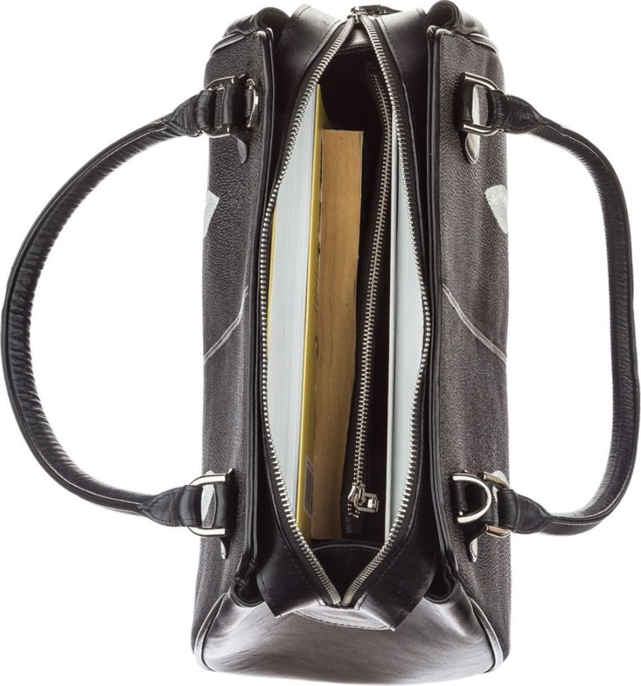 Чорна сумка на блискавці з натуральної шкіри морського ската STINGRAY LEATHER (024-18518)