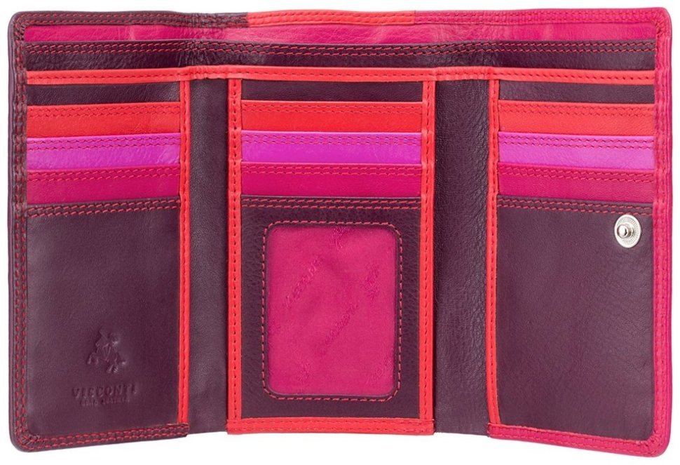Рожево-фіолетовий жіночий гаманець потрійного складання з натуральної шкіри Visconti Bora 70668