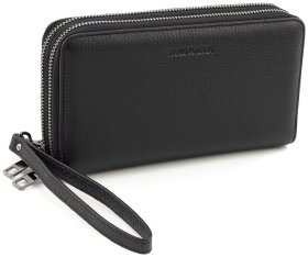 Шкіряний чоловічий клатч чорного кольору на дві блискавки Marco Coverna 90868