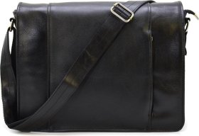 Чоловіча сумка-месенджер через плече із натуральної шкіри чорного кольору TARWA (21685)